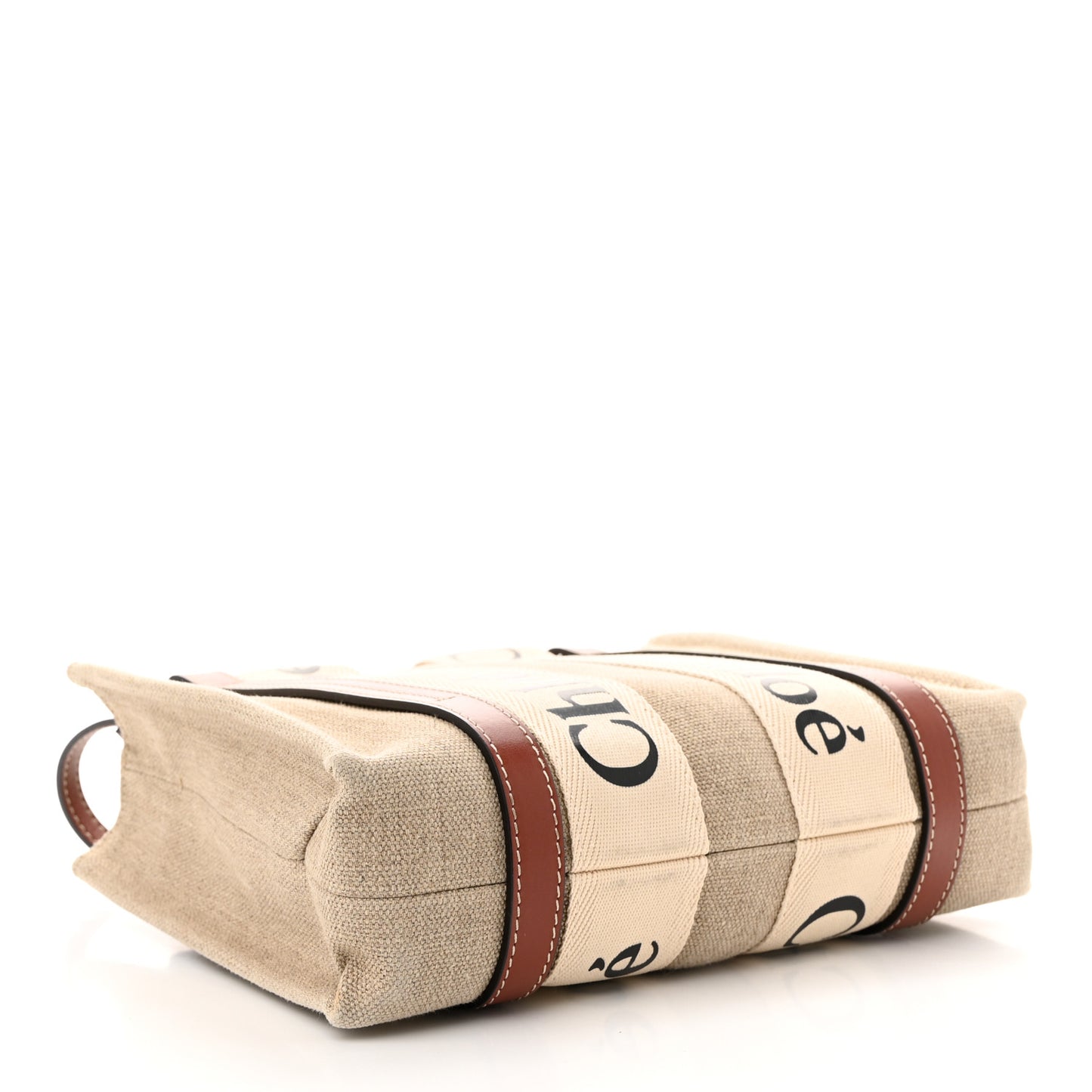 Linen Calfskin Small Woody Ribbon Tote With Strap White Brown