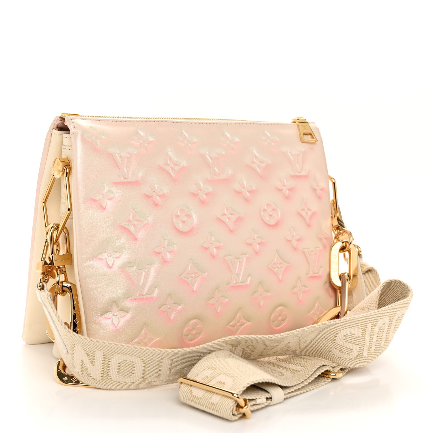 Louis Vuitton Pearlescent Lambskin Embossed Monogram Coussin PM Beige Rose 3 of 11