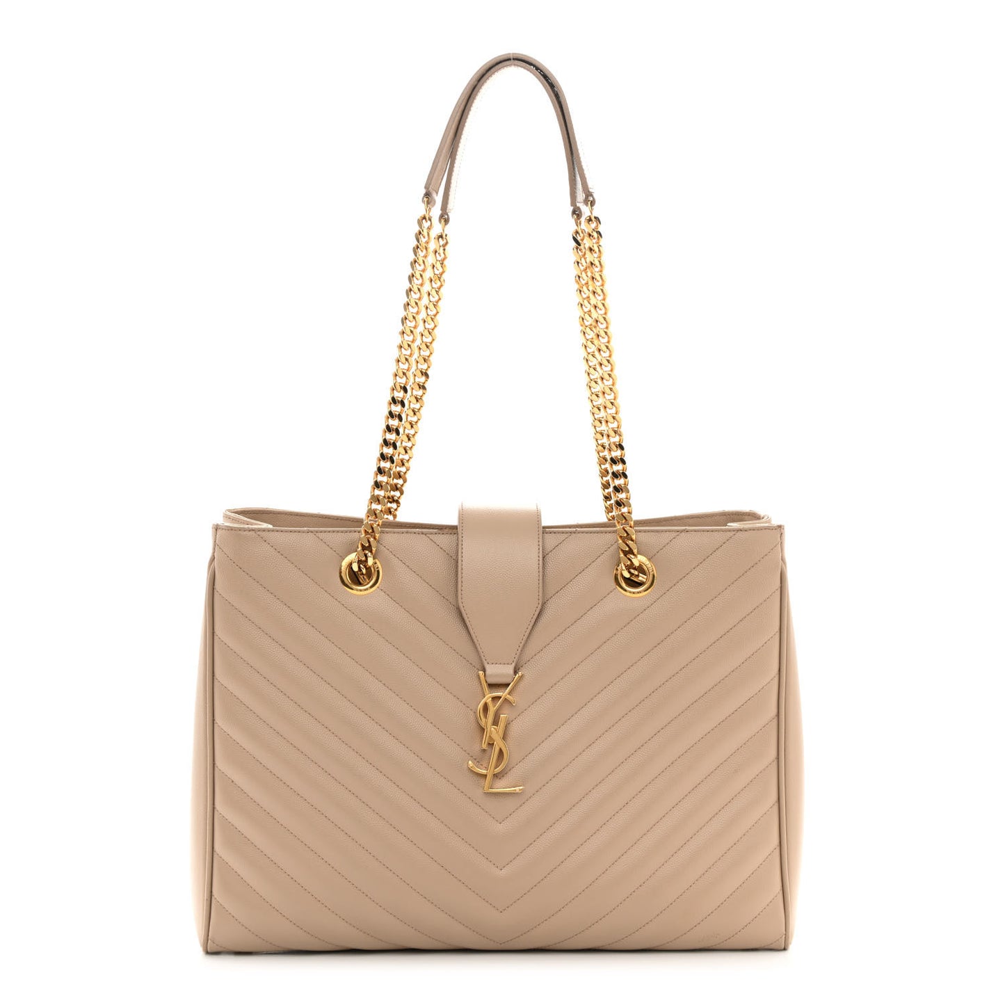 Grain De Poudre Matelasse Chevron Monogram Shopping Bag Dark Beige