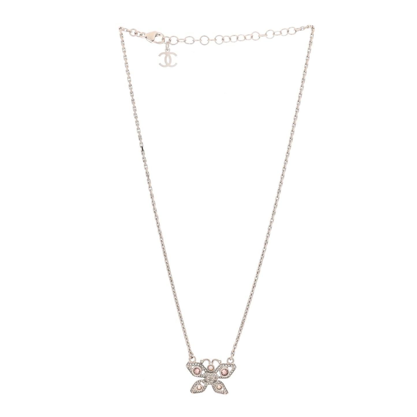 Crystal Butterfly CC Necklace Silver