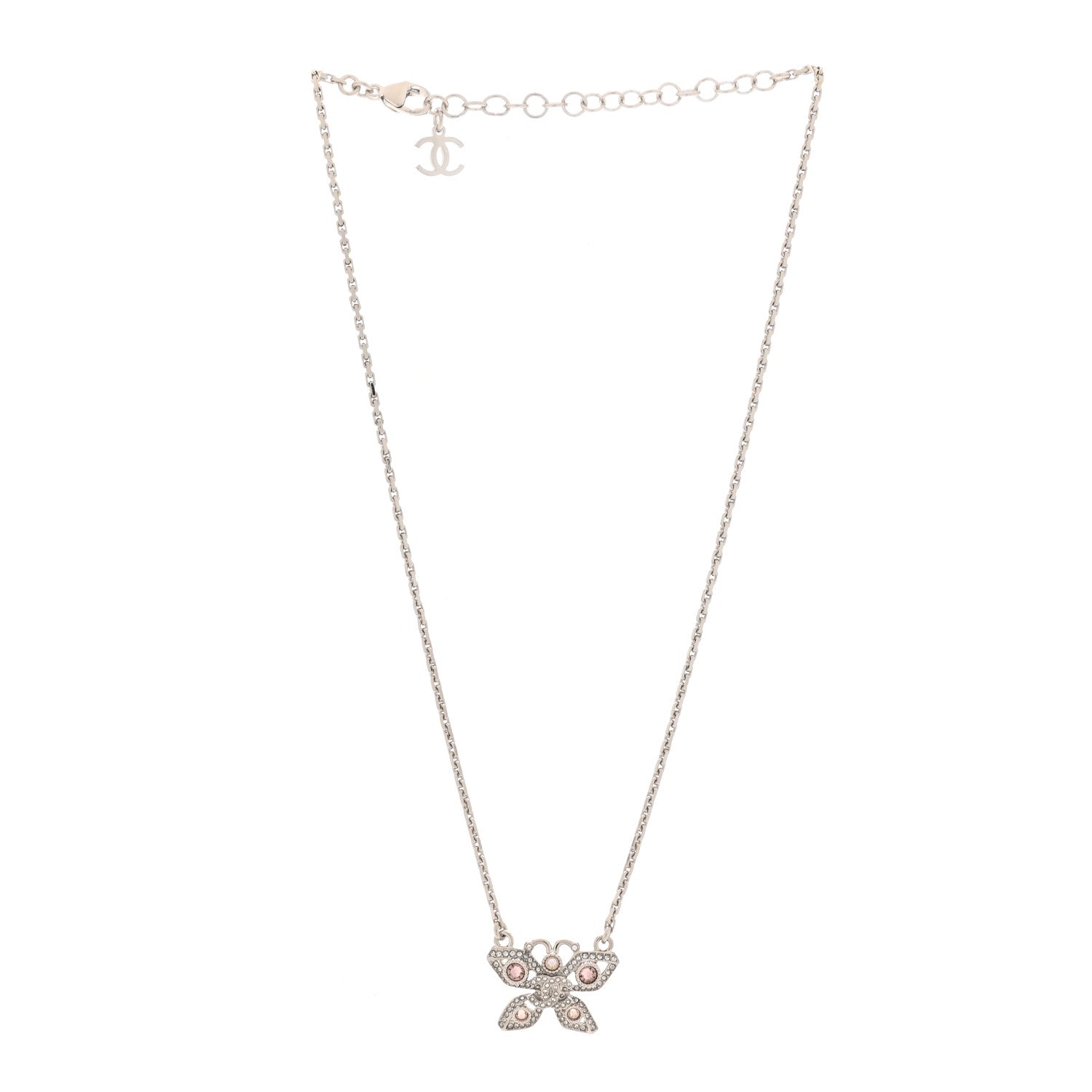 Chanel Crystal Butterfly CC Necklace Silver 3 of 5