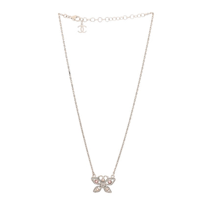 Chanel Crystal Butterfly CC Necklace Silver 3 of 5