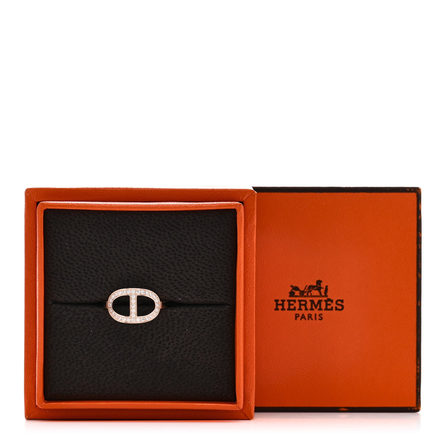 Hermes 18K Rose Gold Diamond MM Chaine d'Ancre Contour Ring 52 6 6 of 6