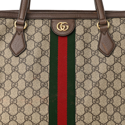 Gucci GG Supreme Monogram Textured Calfskin Web Medium Ophidia Shopping Tote Beige Ebony New Acero 8 of 15