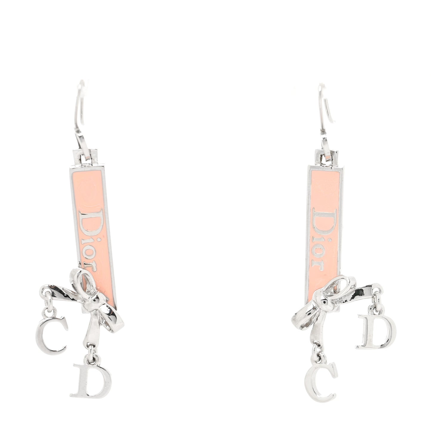 Enamel Bow Earrings Pink Silver