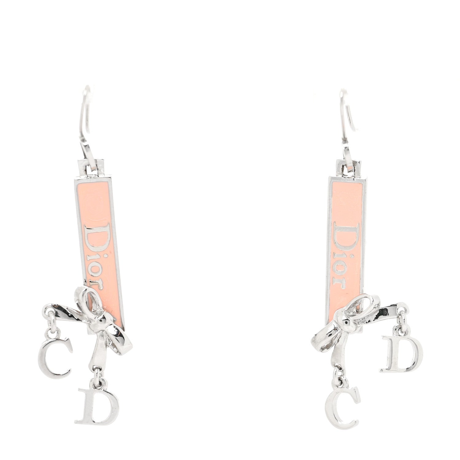 Christian Dior Enamel Bow Earrings Pink Silver 1 of 3