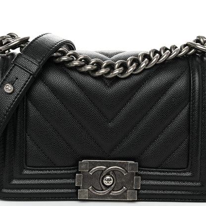 Chanel Caviar Chevron Quilted Small Boy Flap Black 8 of 10