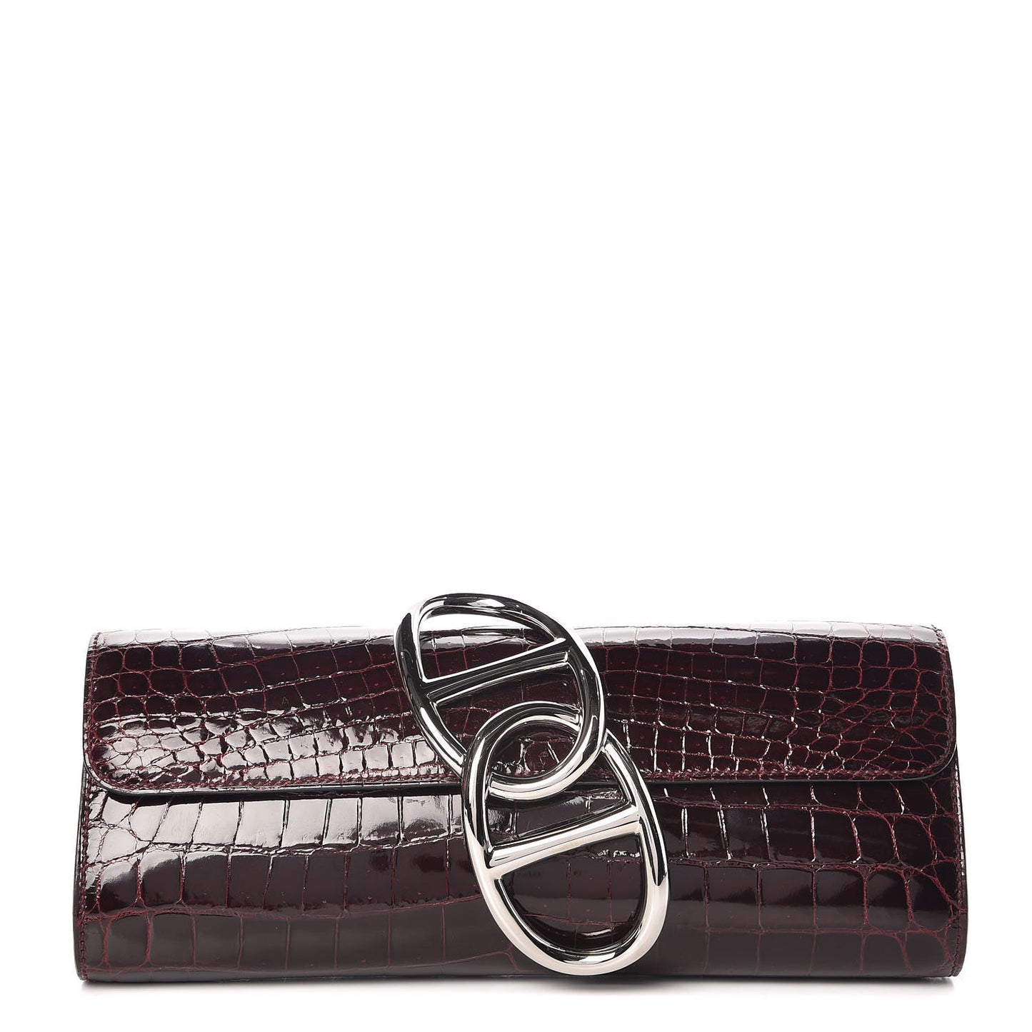 Shiny Niloticus Crocodile Egee Clutch Bordeaux