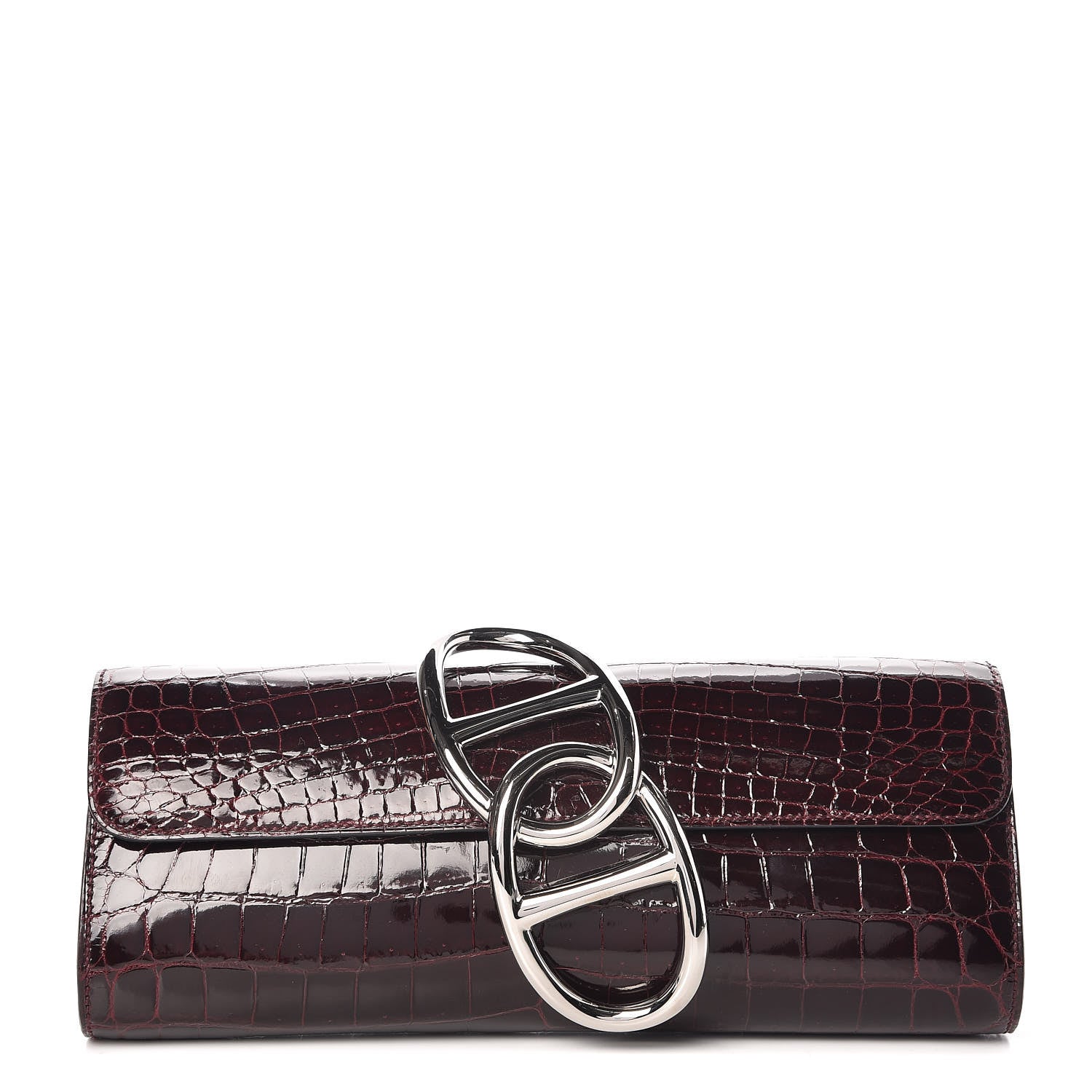 Hermes Shiny Niloticus Crocodile Egee Clutch Bordeaux 1 of 9