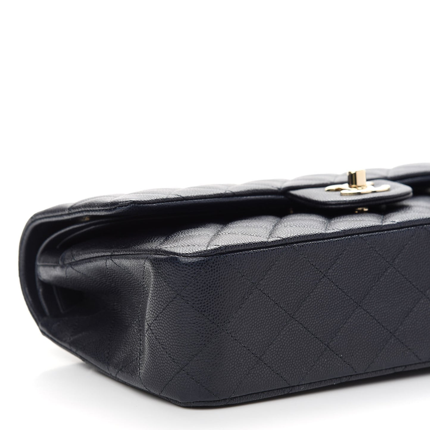 Caviar Quilted Medium Double Flap Navy
