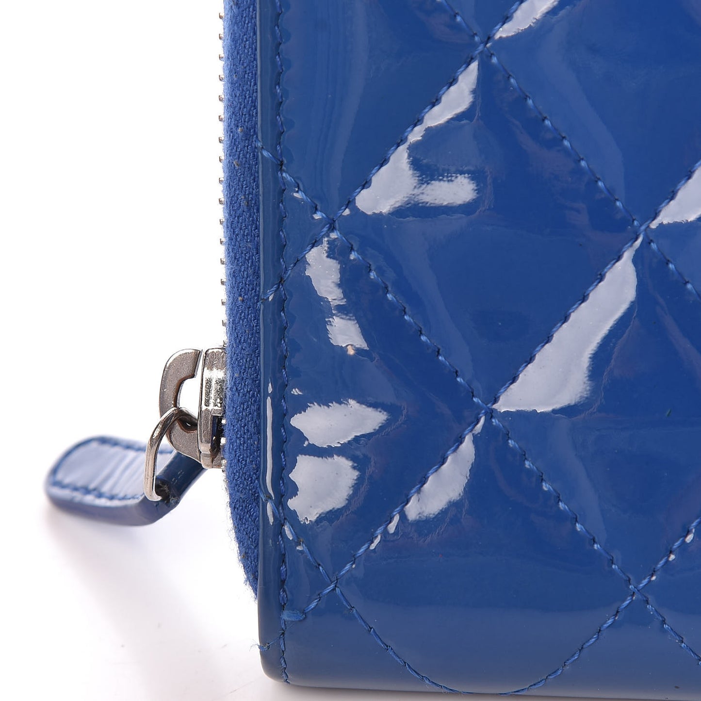 Patent Quilted Large Zip Around Organizer Wallet Blue