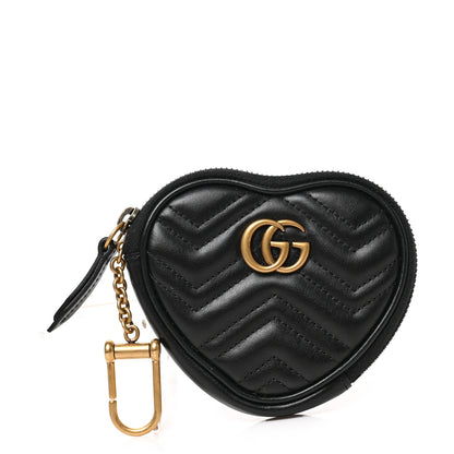 Gucci Calfskin Matelasse Chevron GG Marmont Heart Coin Purse Black 1 of 8