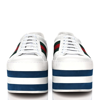 Gucci Calfskin Peggy Platform Sneakers 5.5 Blue White 2 of 10