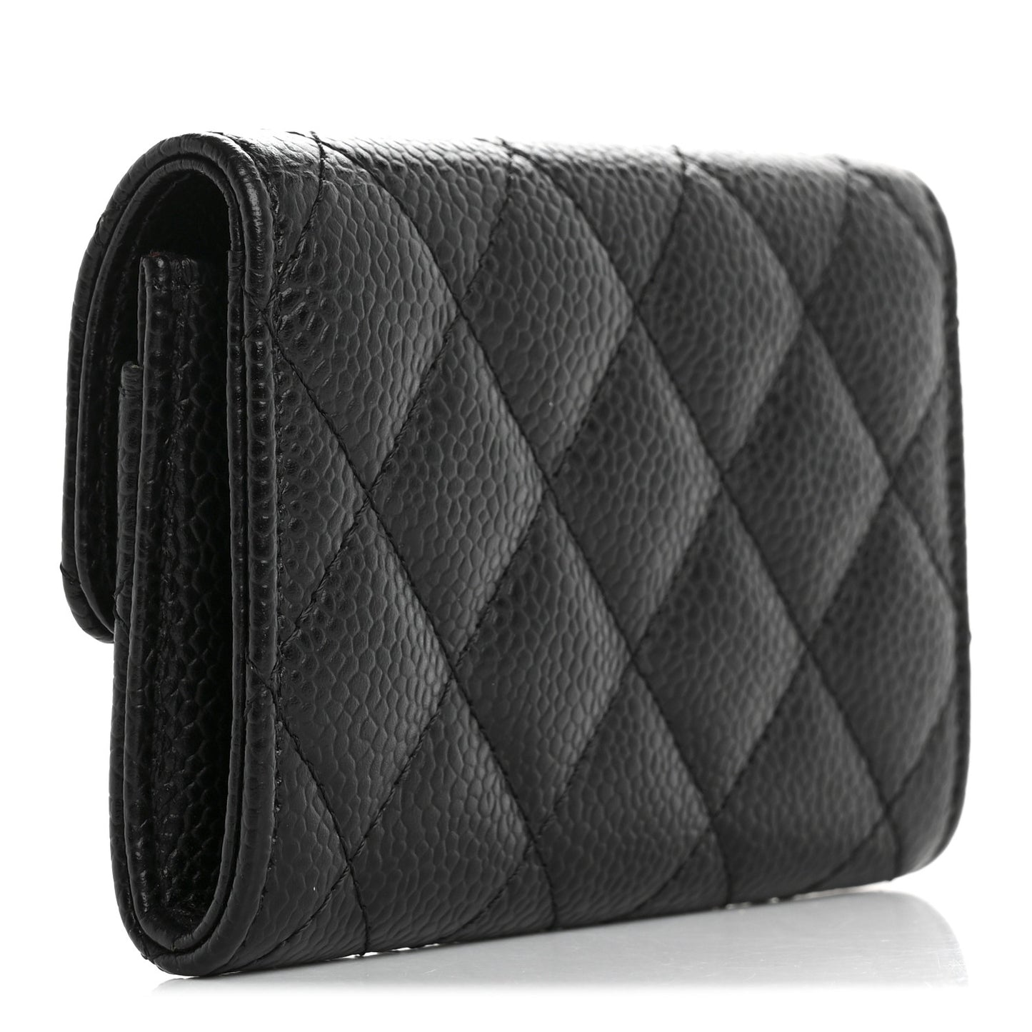 Caviar Quilted Flap Card Holder Wallet Black