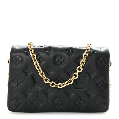 Louis Vuitton Lambskin Embossed Monogram Pochette Coussin Black 1 of 9