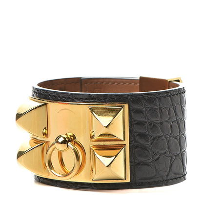 Hermes Matte Alligator Collier de Chien CDC Bracelet Black 1 of 10