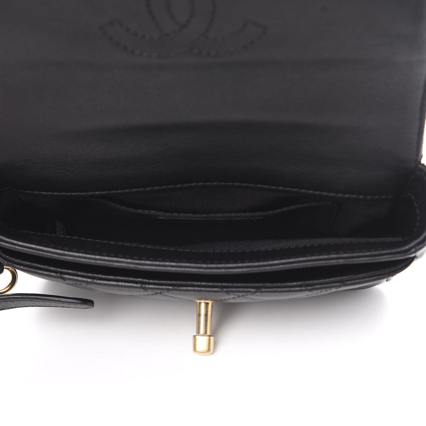 Lambskin Quilted Camellia Flower Waist Flap Black
