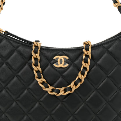 Chanel Shiny Crumpled Lambskin Quilted Large Trendy Chain Around Hobo Black 8 of 10