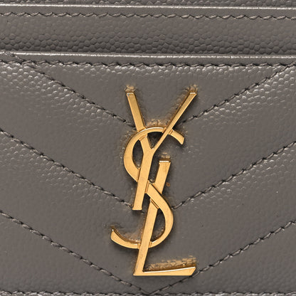 Saint Laurent Grain De Poudre Matelasse Chevron Monogram Credit Card Case Fog 8 of 11