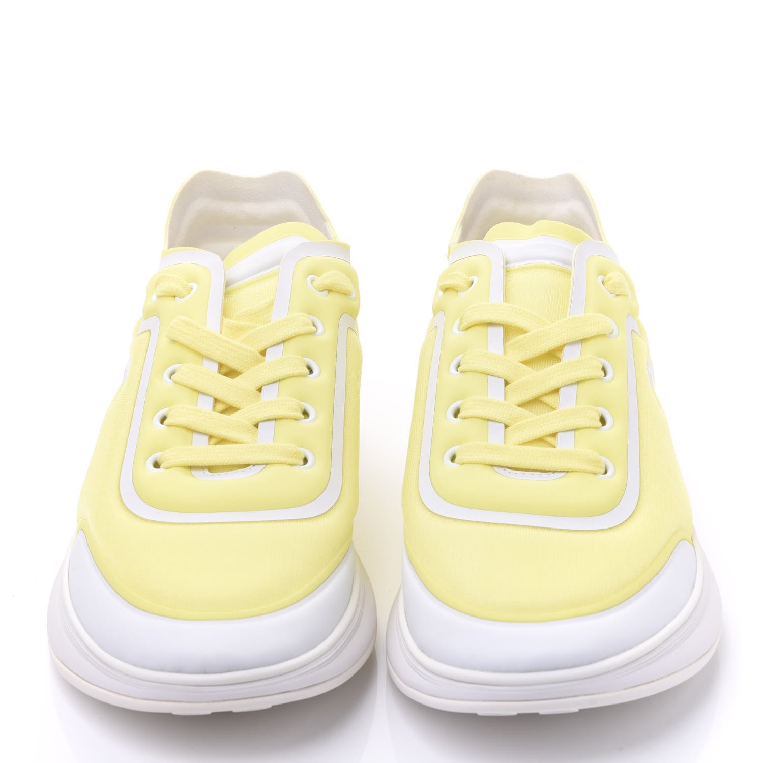 Chanel Calfskin Mesh Lycra Logo Sneakers 41 Yellow 3 of 9