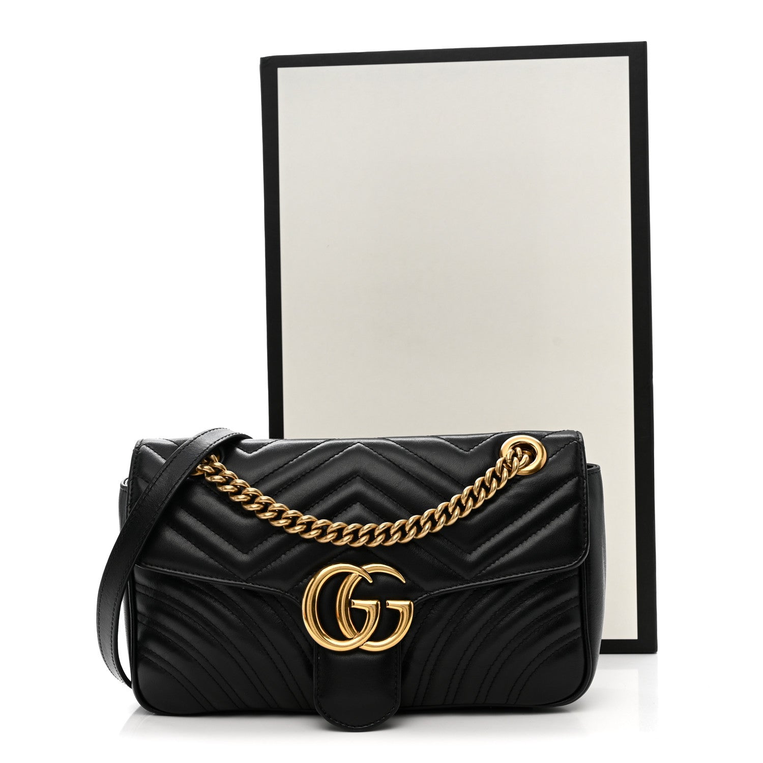 Gucci Calfskin Matelasse Small GG Marmont Shoulder Bag Black 12 of 12
