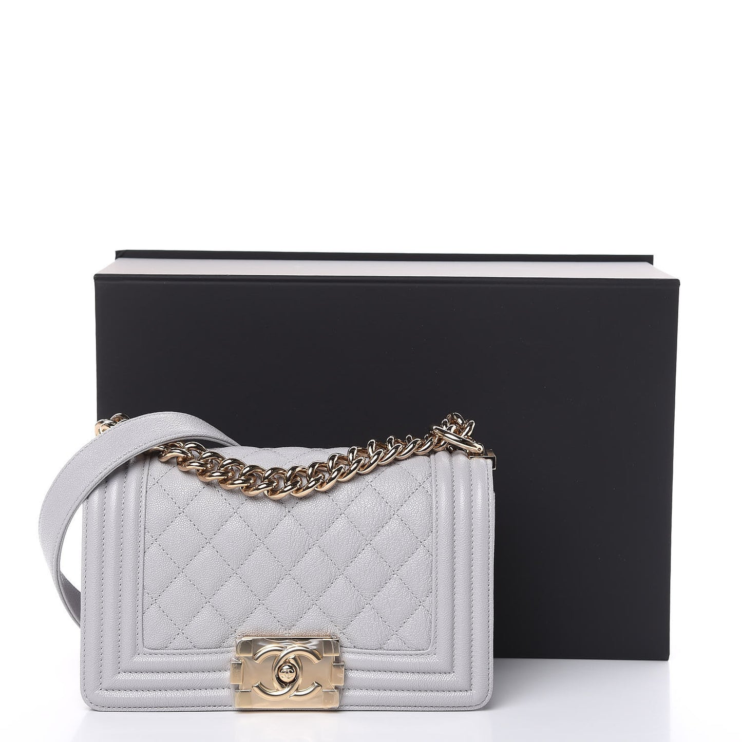 Caviar Quilted Small Boy Flap Light Grey