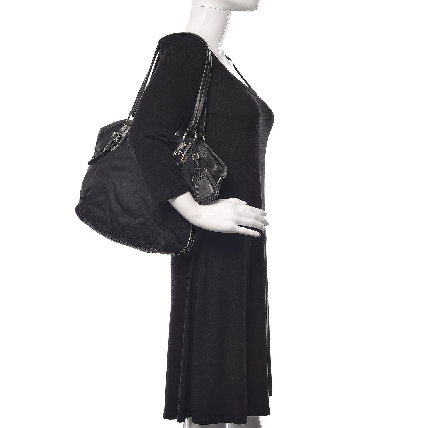 Prada Tessuto Nylon Zip Around Shoulder Bag Black 2 of 11