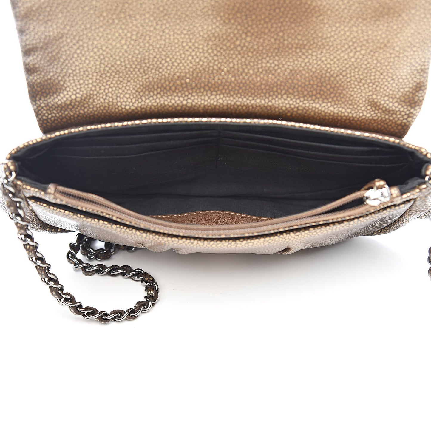 Metallic Caviar Half Moon Wallet On Chain WOC Bronze