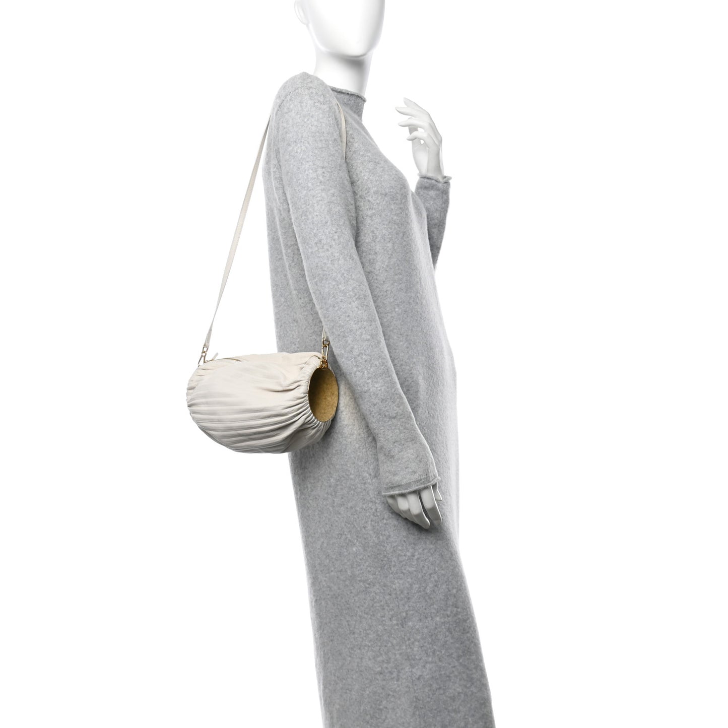 Lambskin Pleated Bracelet Pouch Shoulder Bag White