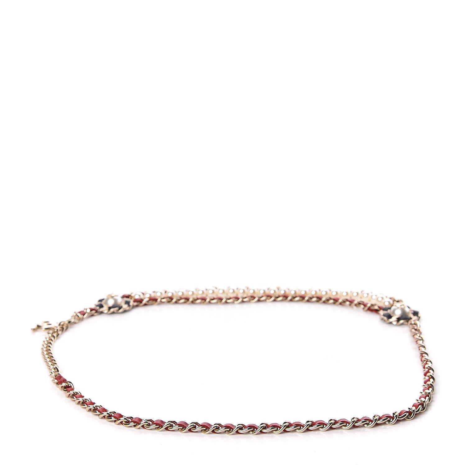Chanel Lambskin Pearl Chain Camellia Fancy Belt 80 Black Red Gold 3 of 6