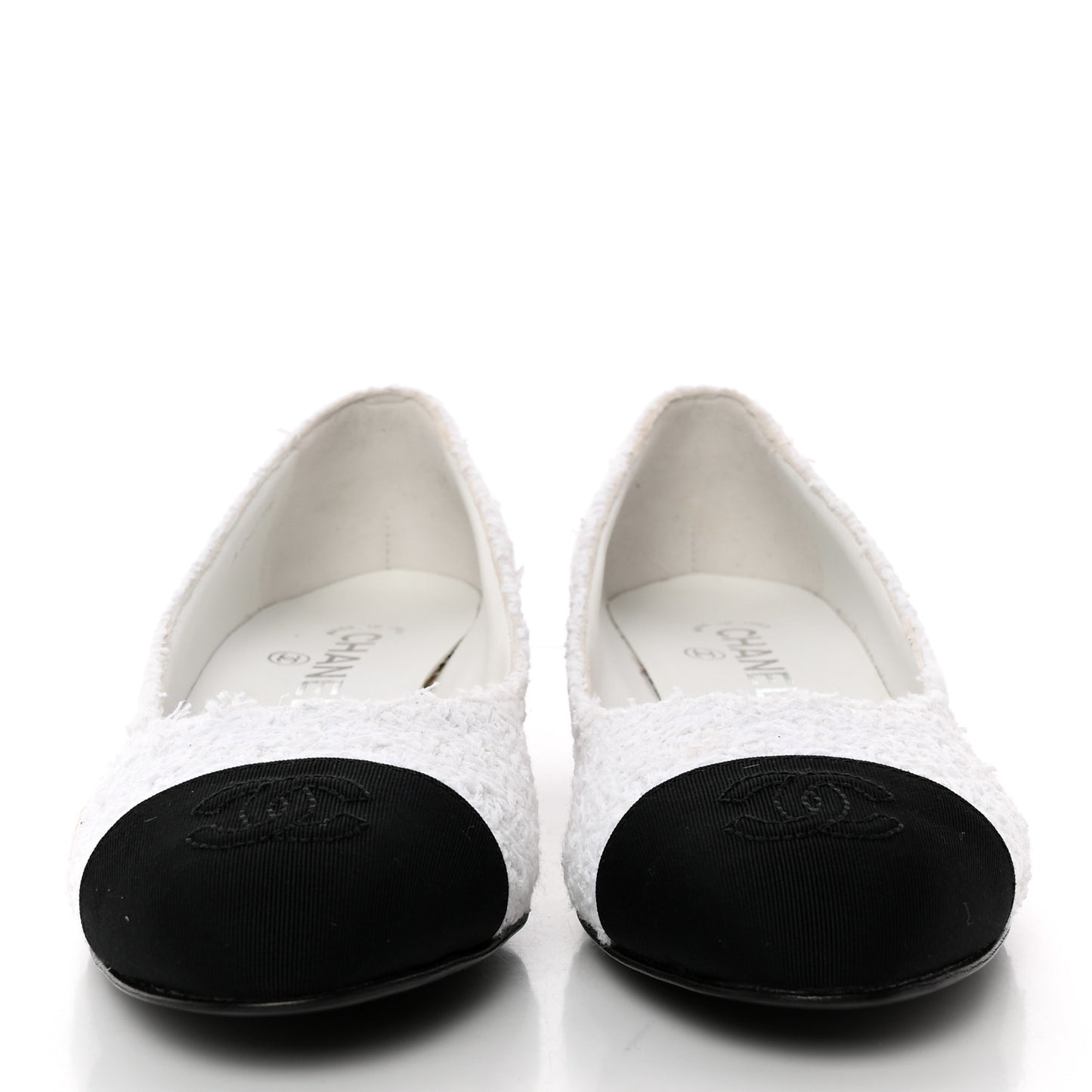 Tweed Grosgrain Cap Toe CC Pumps 37 White Black