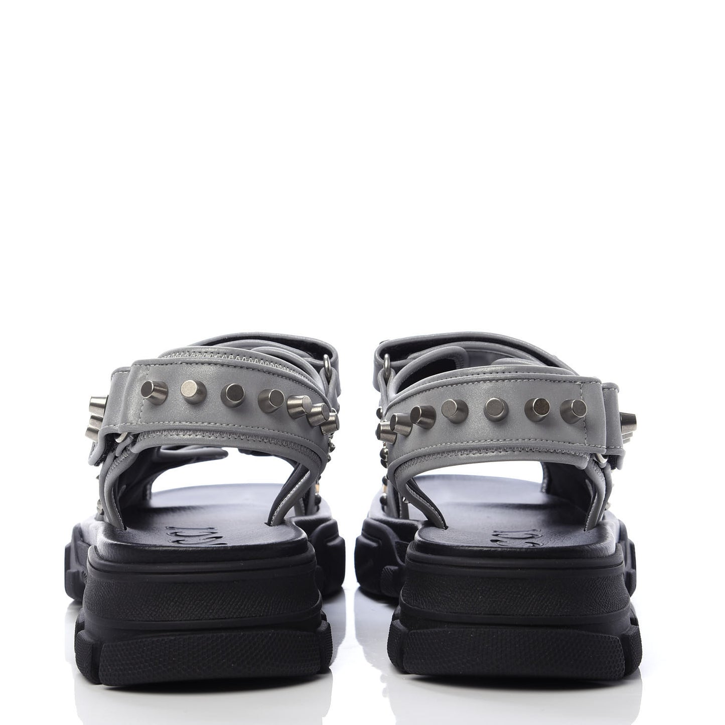 Technical Canvas Calfskin Reflective Studded Mens Aguru Sandals 9 Silver Black