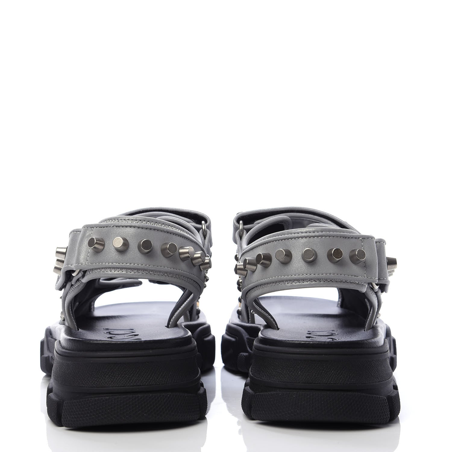 Gucci Technical Canvas Calfskin Reflective Studded Mens Aguru Sandals 9 Silver Black 5 of 8