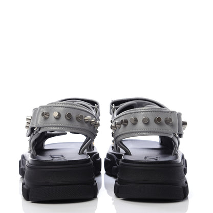Gucci Technical Canvas Calfskin Reflective Studded Mens Aguru Sandals 9 Silver Black 5 of 8