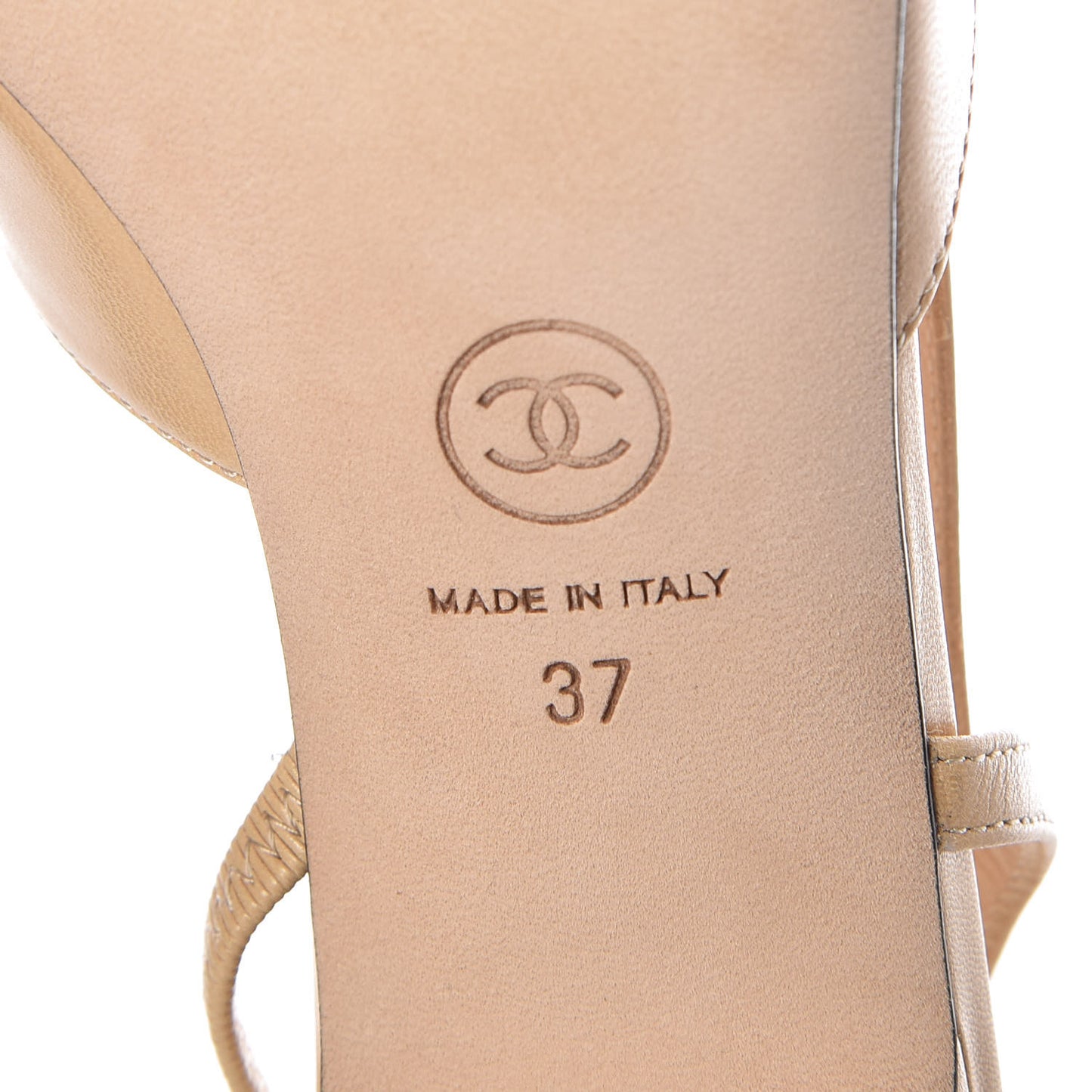 Goatskin Grosgrain Cap Toe CC Slingback Pumps 37 Beige Black