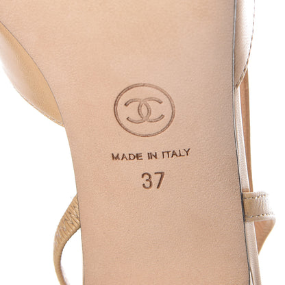 Chanel Goatskin Grosgrain Cap Toe CC Slingback Pumps 37 Beige Black 6 of 9