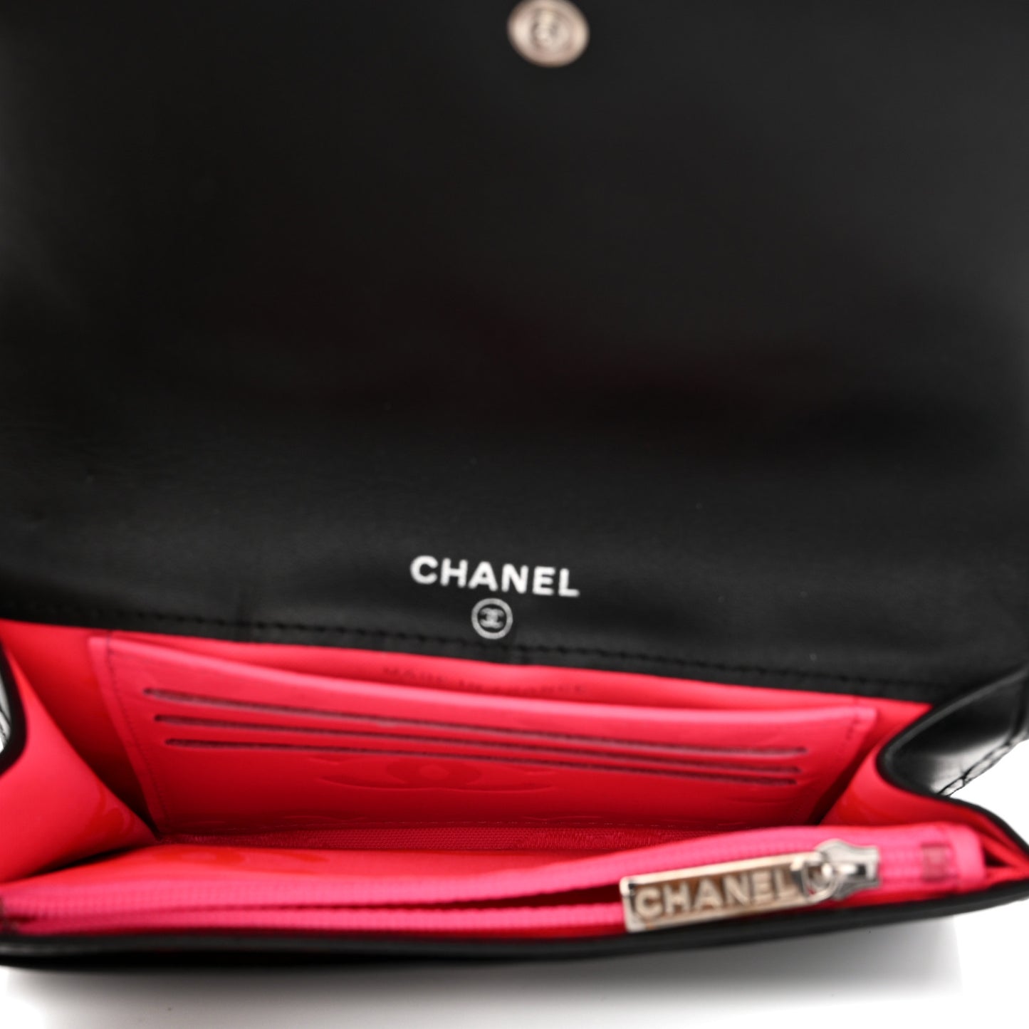 Calfskin Quilted Cambon Flap Wallet Black White