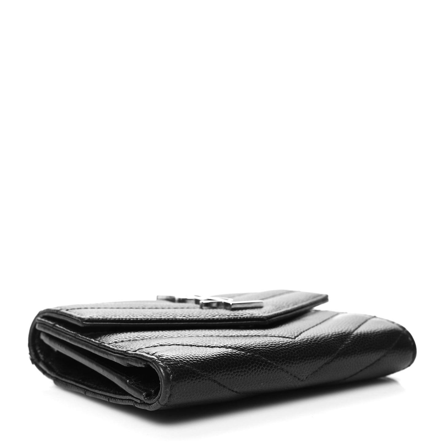 Grain De Poudre Matelasse Chevron Monogram Compact Tri Fold Wallet Black
