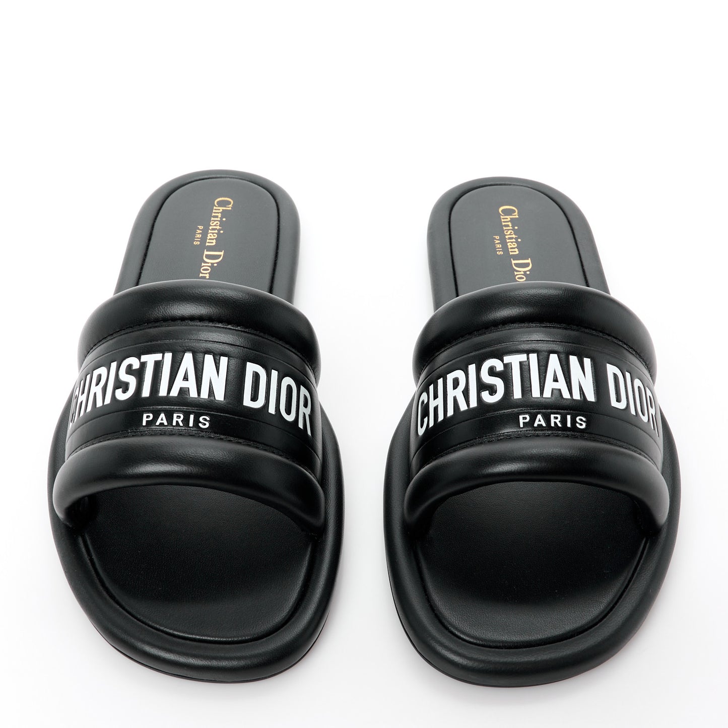 Lambskin Embossed Every-D Flat Slide Sandals 41 Black