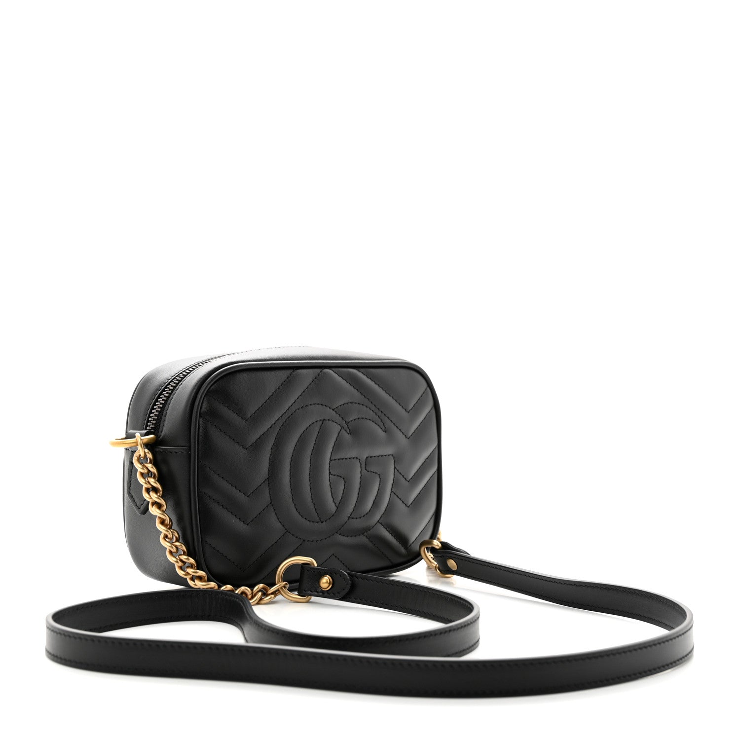 Gucci Calfskin Matelasse Mini GG Marmont Chain Shoulder Bag Black 3 of 10