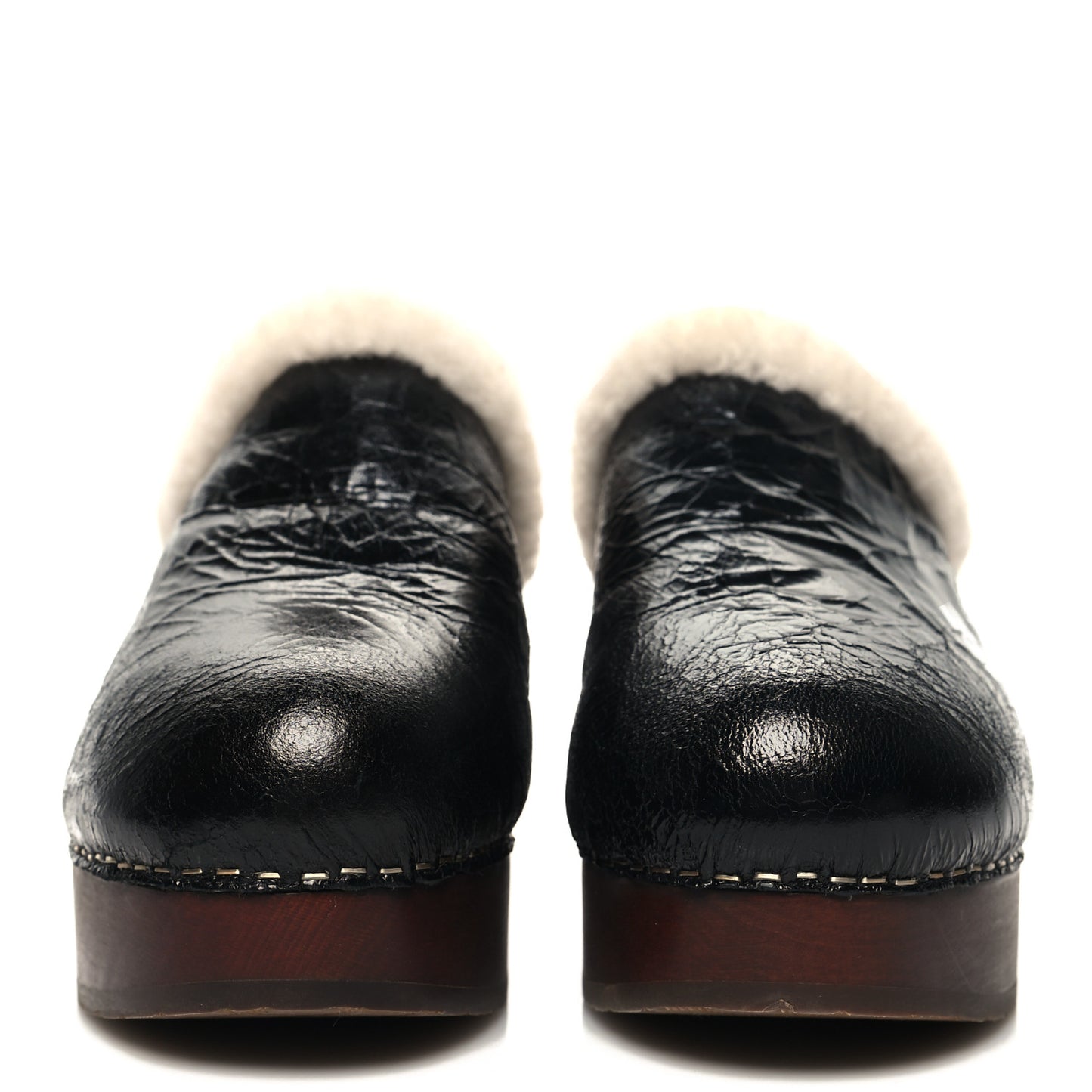 Crackled Sheepskin CC Mules 39 Black