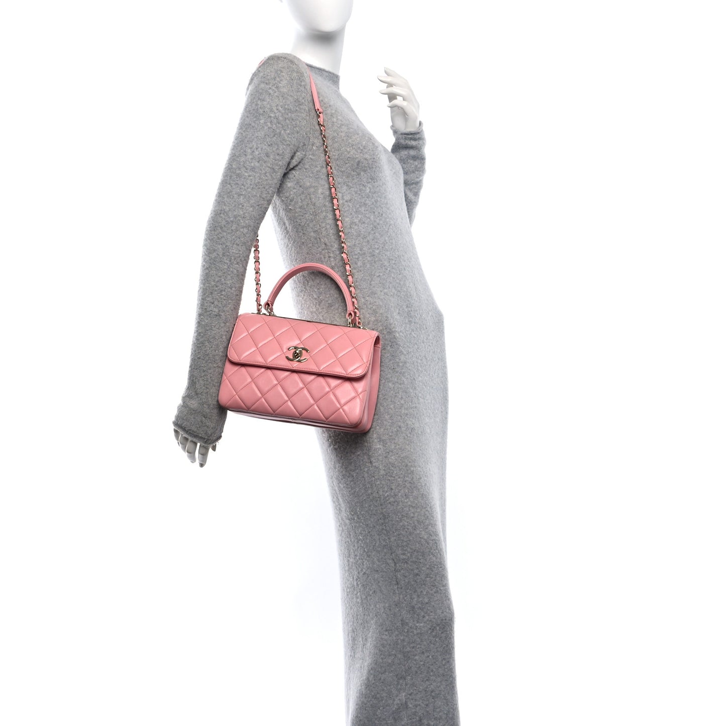 Lambskin Quilted Small Trendy Chain CC Dual Handle Flap Bag Light Pink