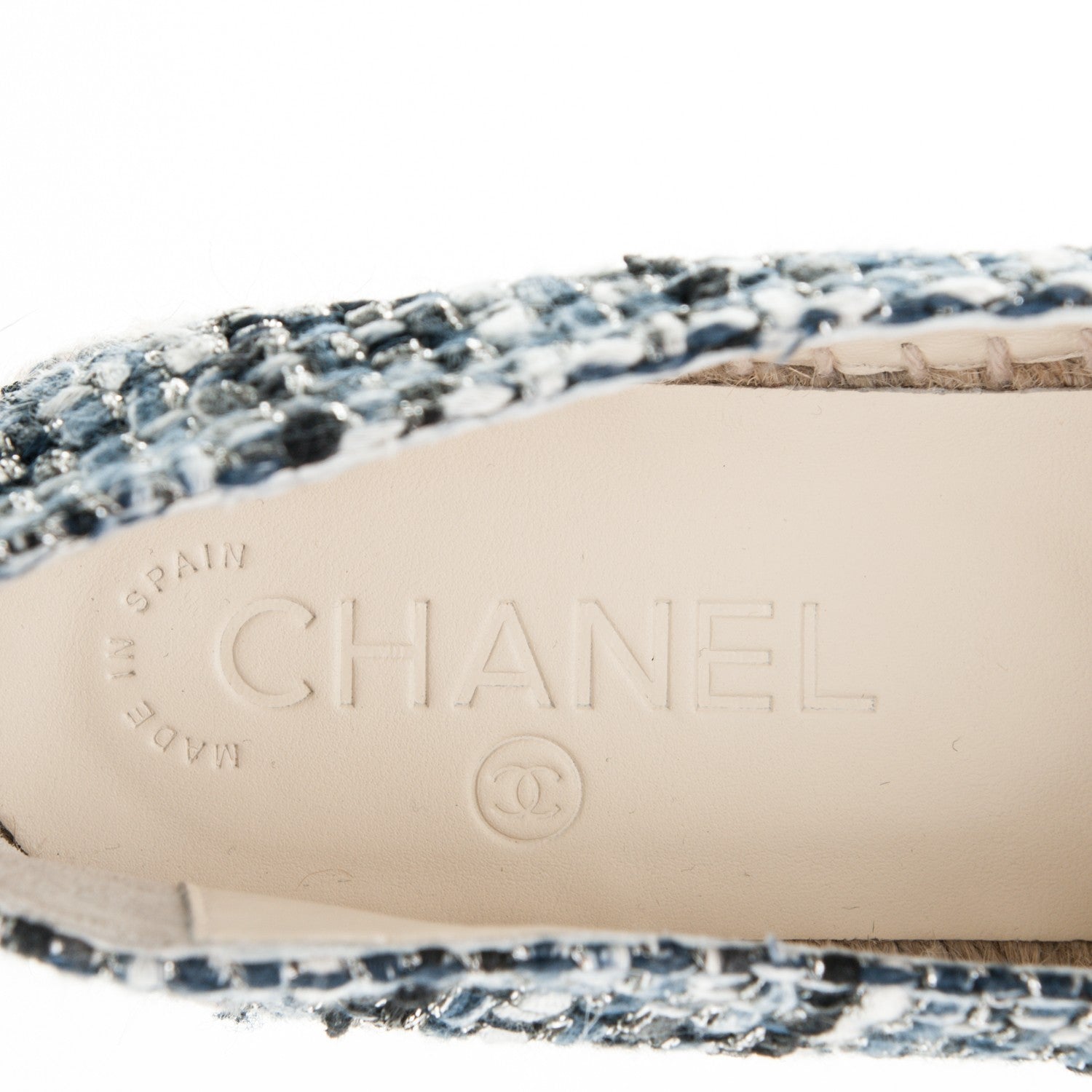 Chanel Metallic Tweed Patent CC Espadrilles 37 Blue Black Silver 7 of 8