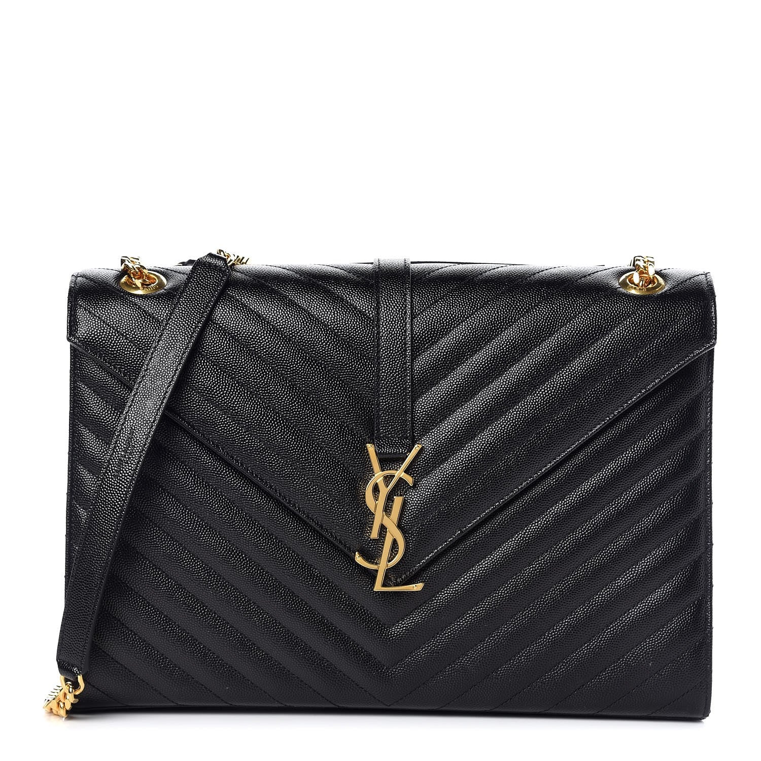 Saint Laurent Grain De Poudre Matelasse Chevron Large Monogram Satchel Black 1 of 8