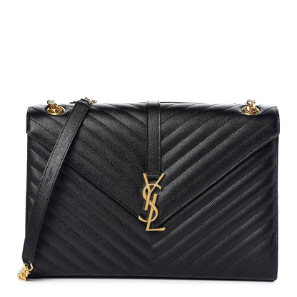 Saint Laurent Grain De Poudre Matelasse Chevron Large Monogram Satchel Black 1 of 8