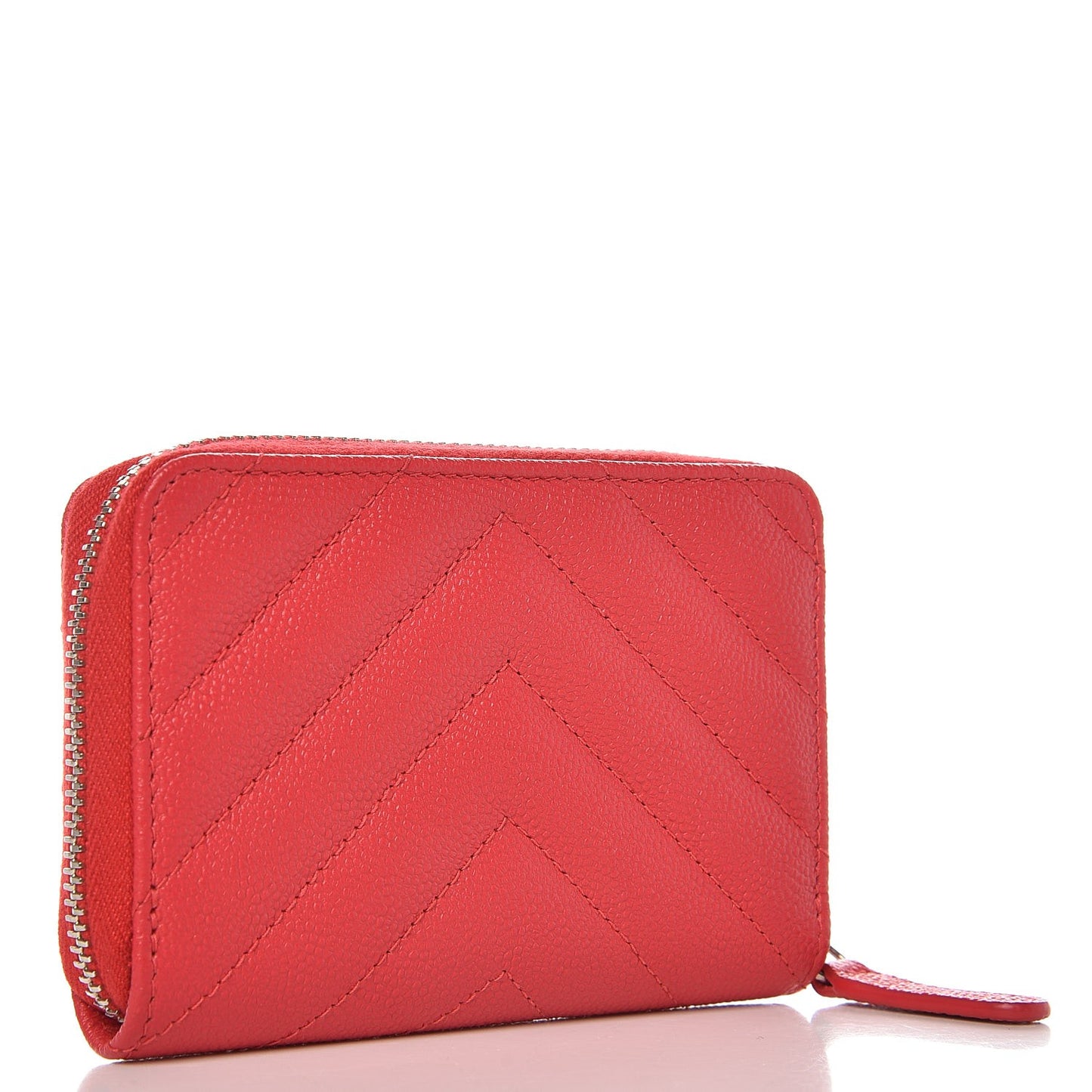 Caviar Chevron Quilted Zip Coin Purse Dark Pink