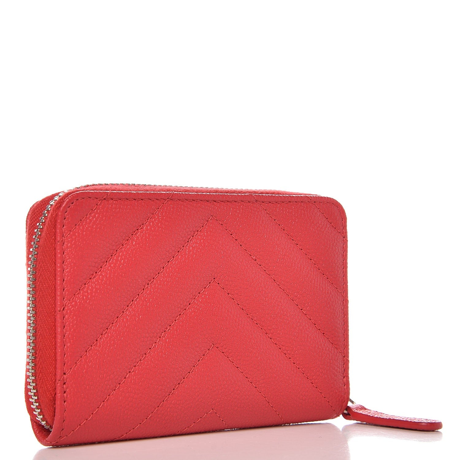 Chanel Caviar Chevron Quilted Zip Coin Purse Dark Pink 10 of 14