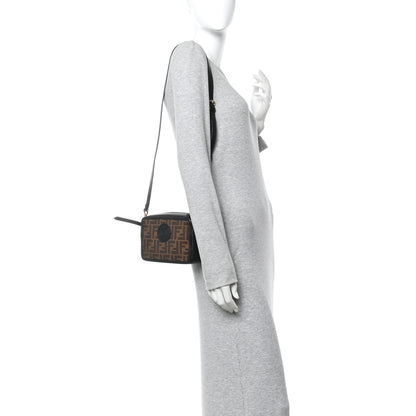 Fendi Glazed Fabric Vitello Century FF 1974 Stamp Patch Mini Camera Case Mogano Panna Black 2 of 10