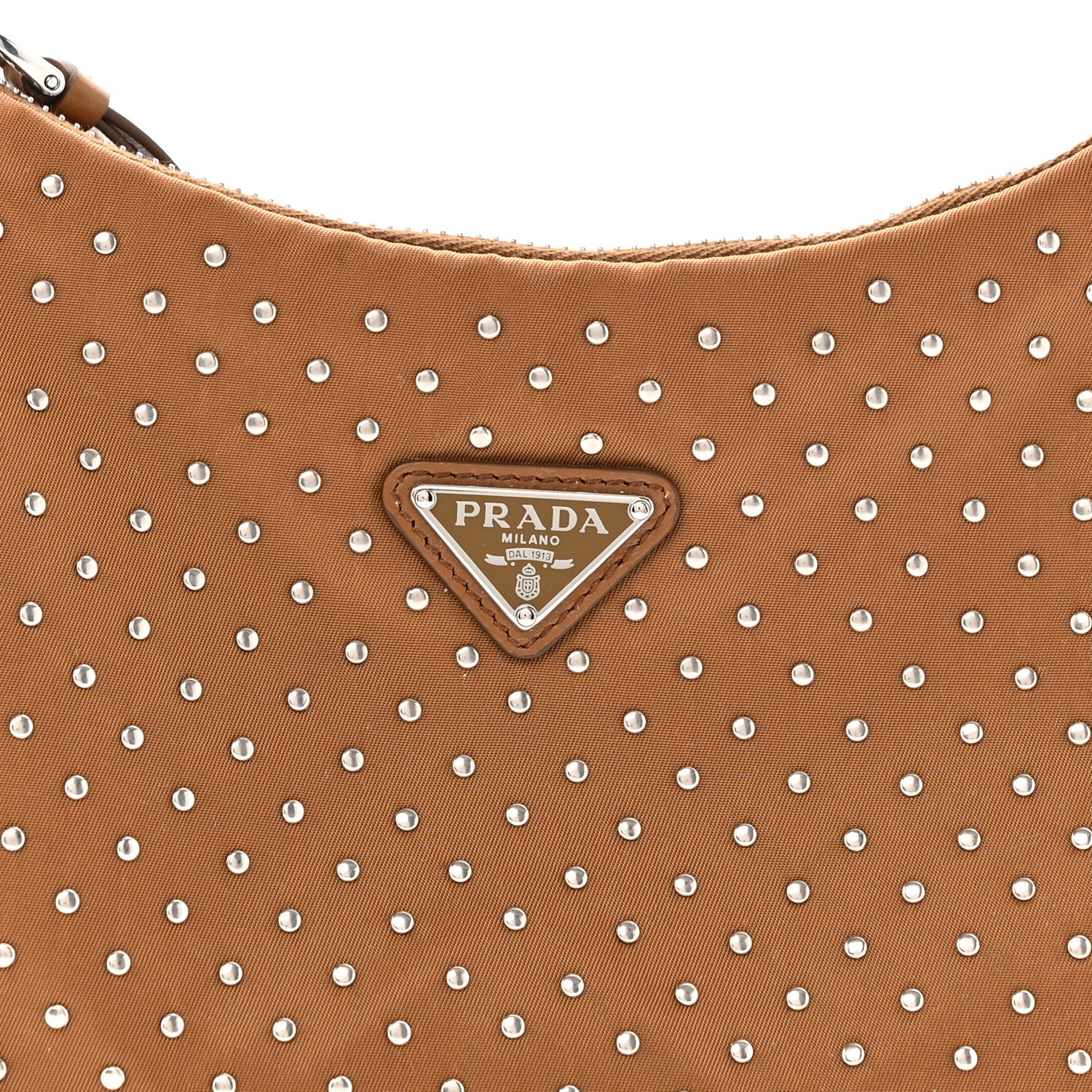 Prada Tessuto Nylon Studded Mini Re-Edition Bag Brandy 8 of 11
