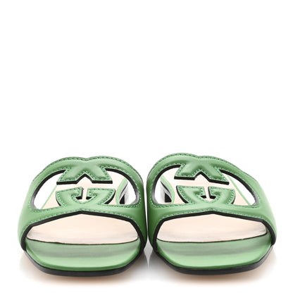 Gucci Cosmos Softy Calfskin Interlocking G Cut Out Slide Sandals 40 New Shamarock 3 of 8